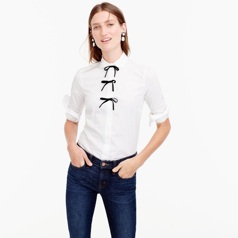 J.Crew Thomas Mason White Velvet Bow-Tie Shirt